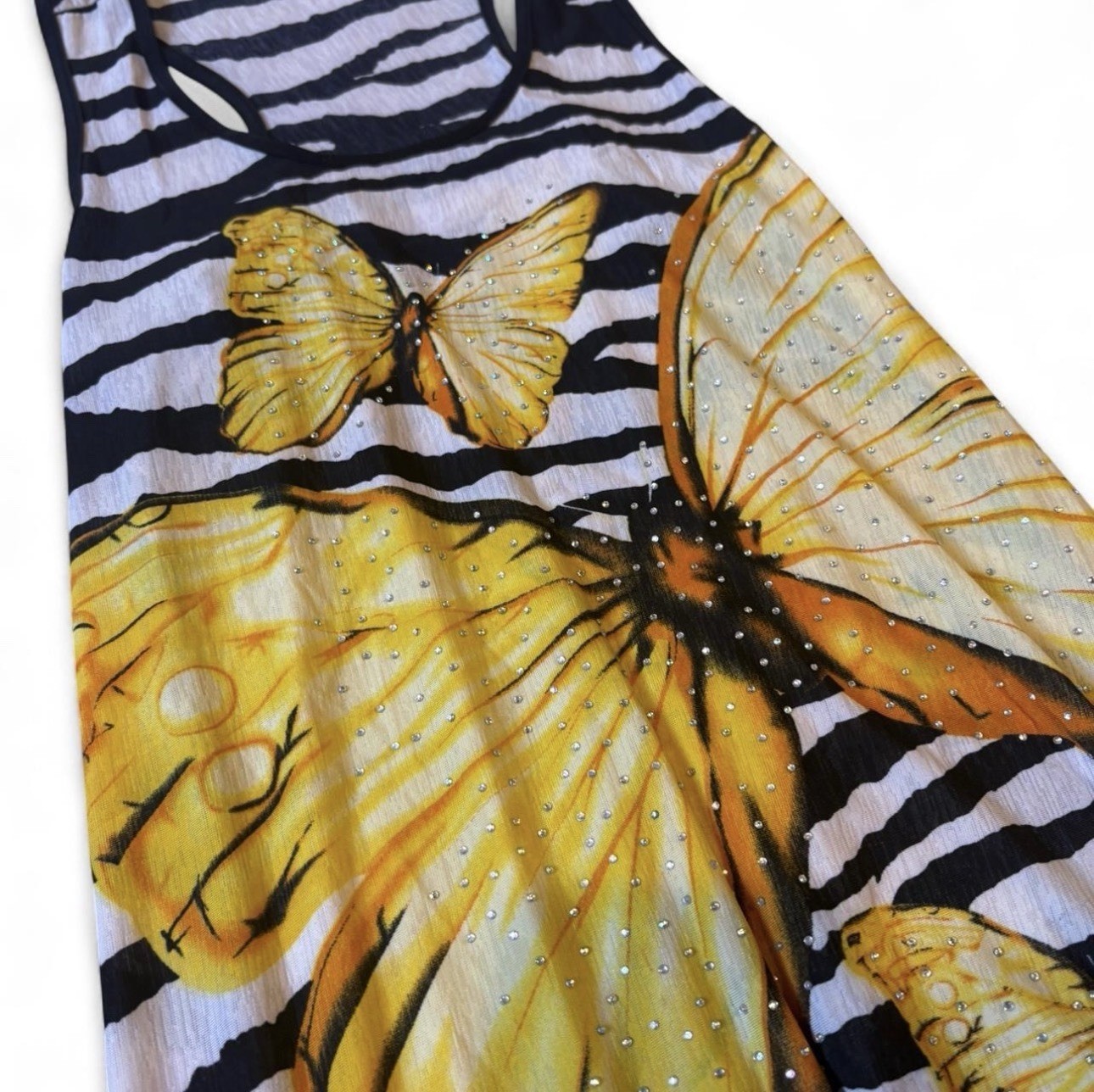 Women’s Zebra Stripe Butterfly Rhinestone Chiffon Mini Racerback Dress