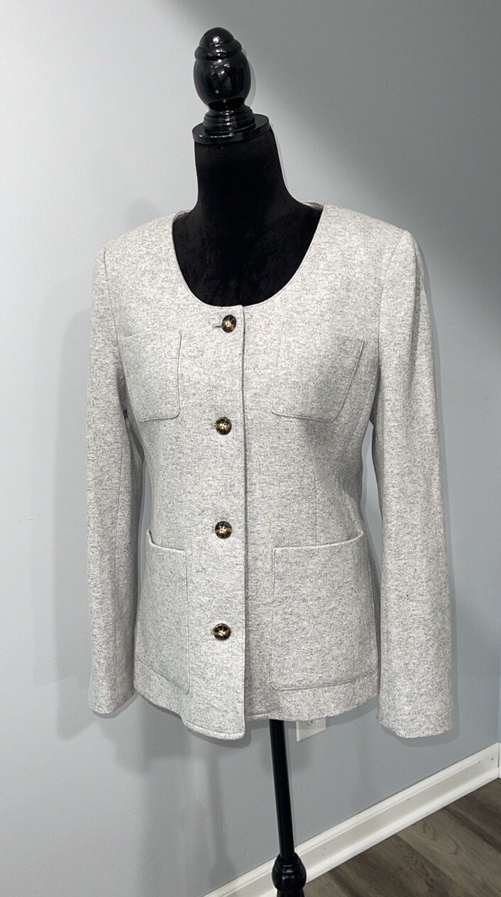 J.Crew Mario Bellucci Italian knit wool jacket size 8 gray oversized pockets