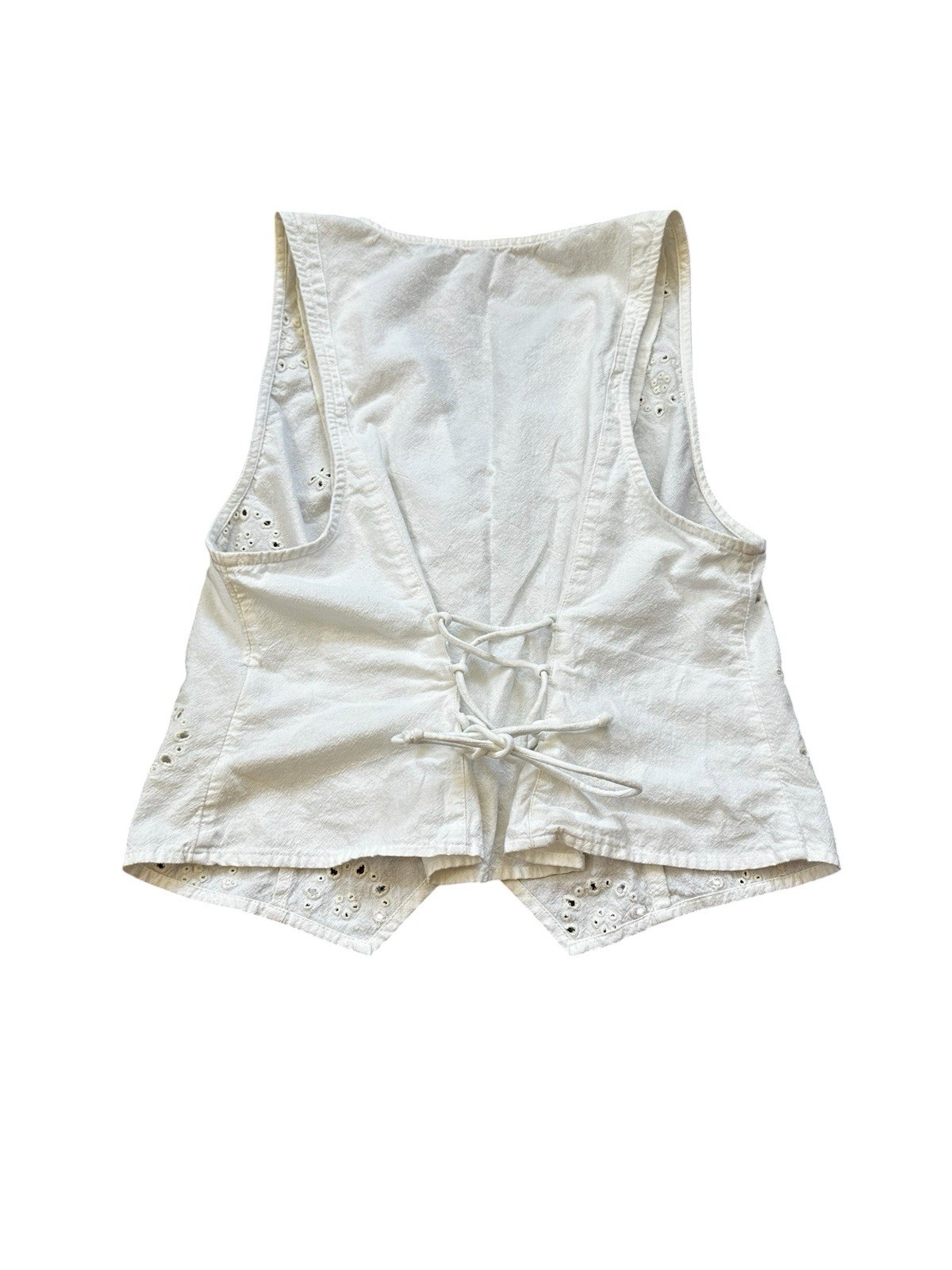Free People White Eyelet Vest Corset Lace Up Boho Summer Coastal Cowgirl Size S