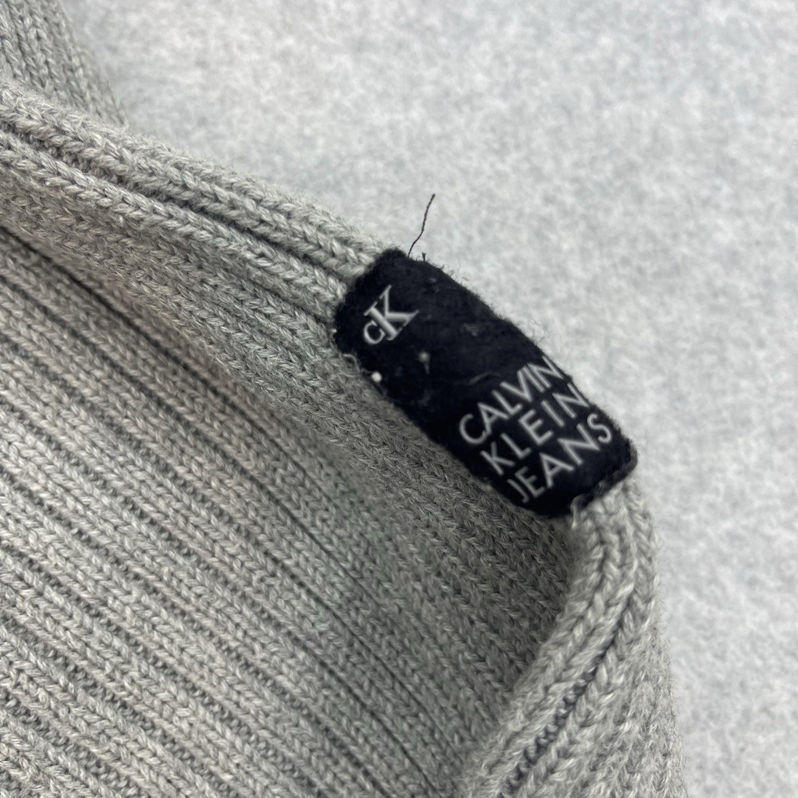 Calvin Klein Jeans Sweater Mens XL Grey Chunky Knit Classic Preppy Retro Cotton