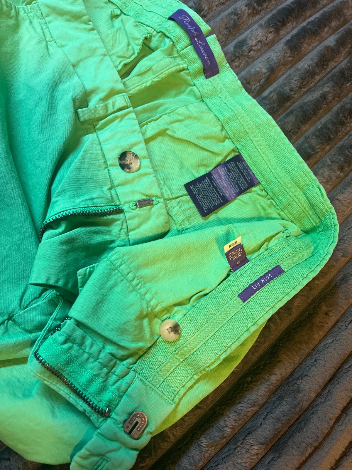 Ralph Lauren Purple Label Men Slim Fit Linen Shorts Green size 30