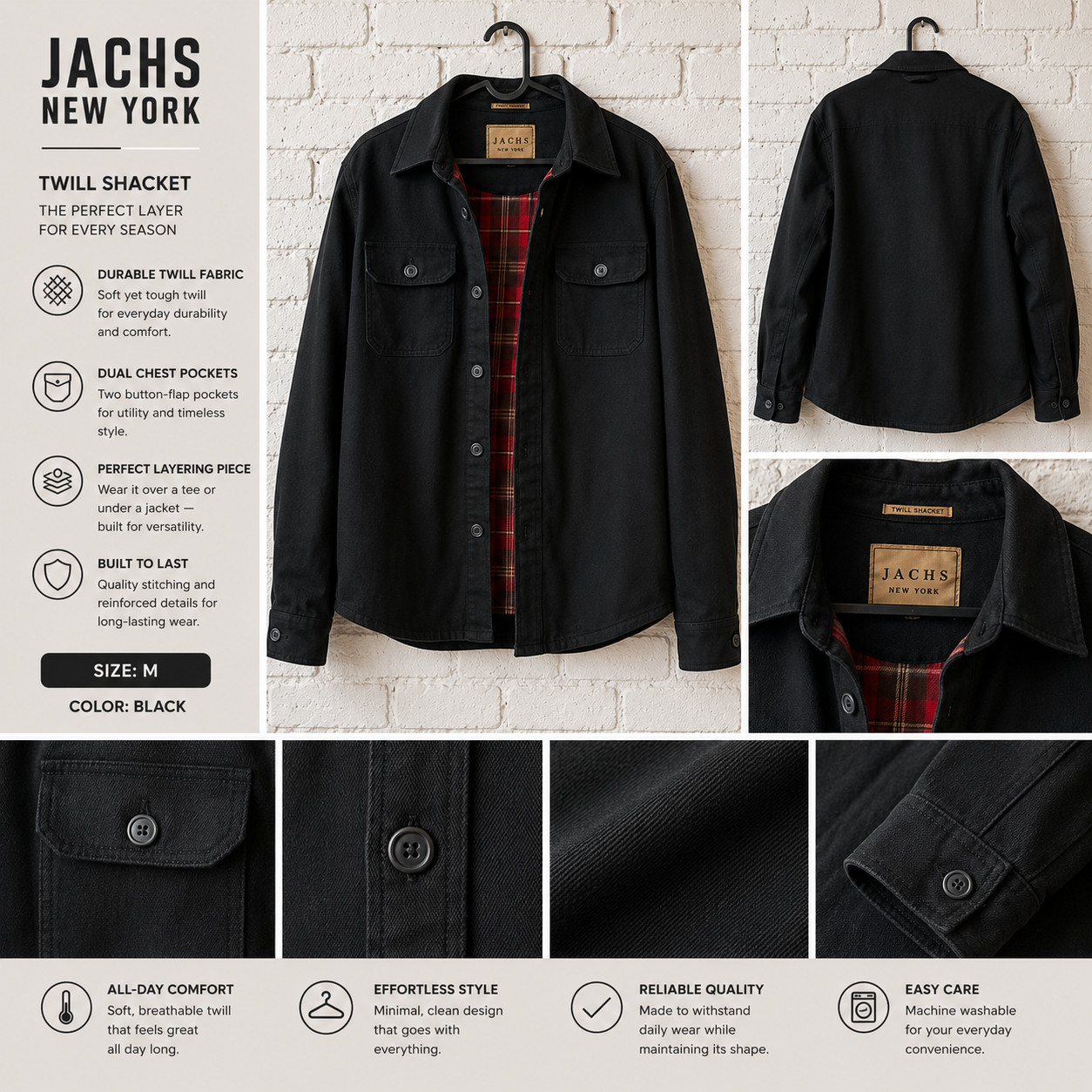 Jachs NY Mens Twill Shacket, Size Medium, Good Condition