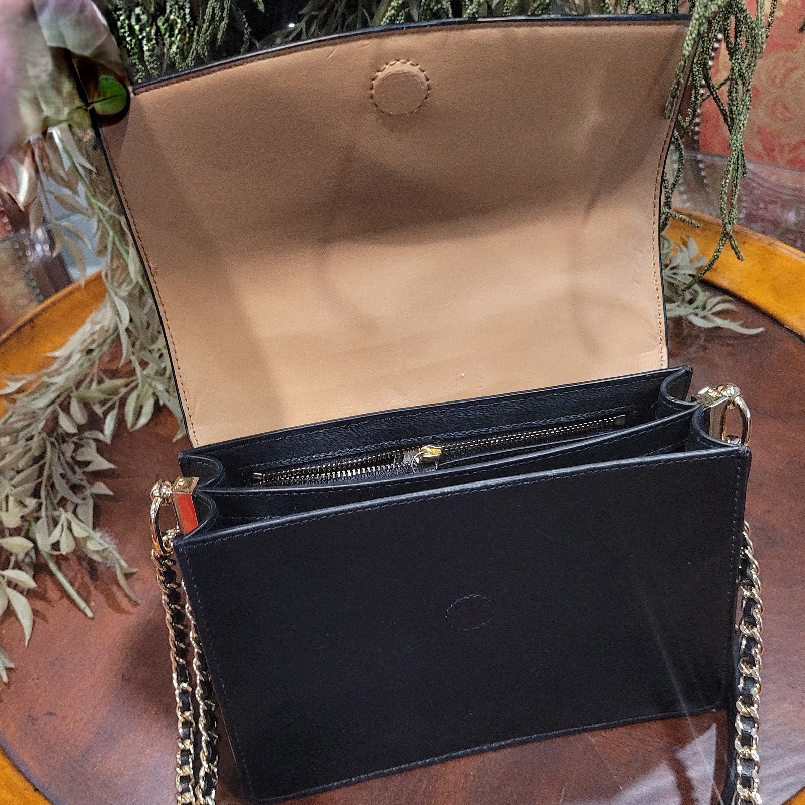 Tory Burch Black Robinson Mini Convertible Shoulder Purse Leather Gold Chain