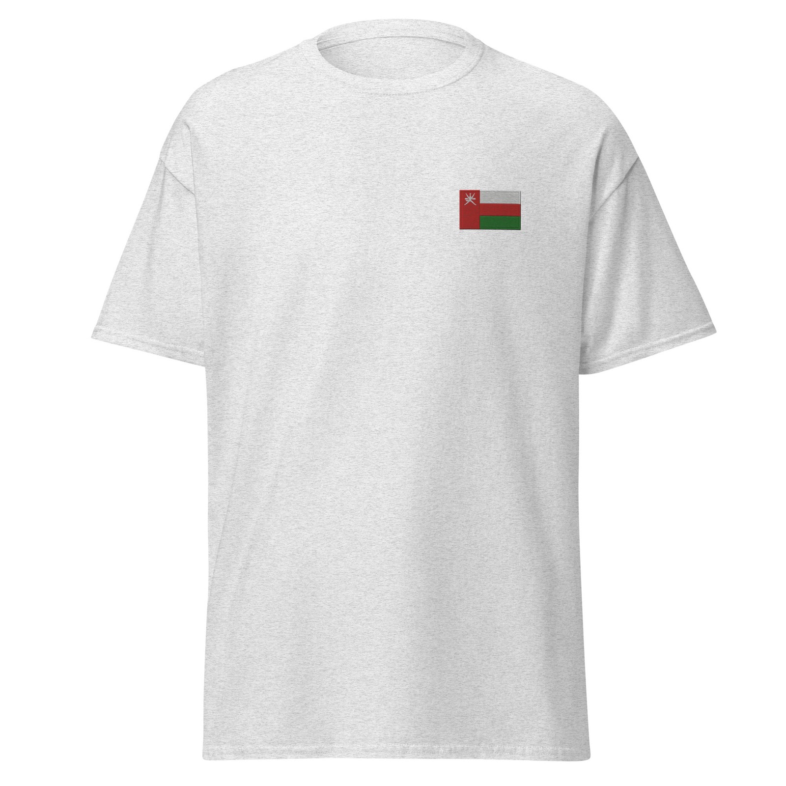 Embroidered Oman Flag Tee Unisex Ash Grey Cotton Patriotic Shirt