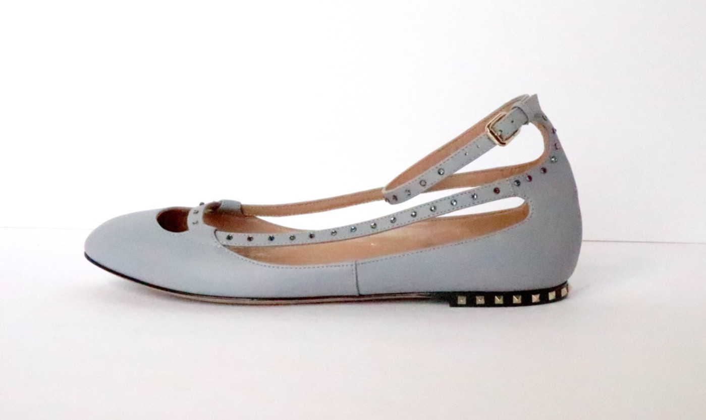 NIB Valentino Stardust Babe Ballerina Rockstar pale blue/grey round toe flats 36