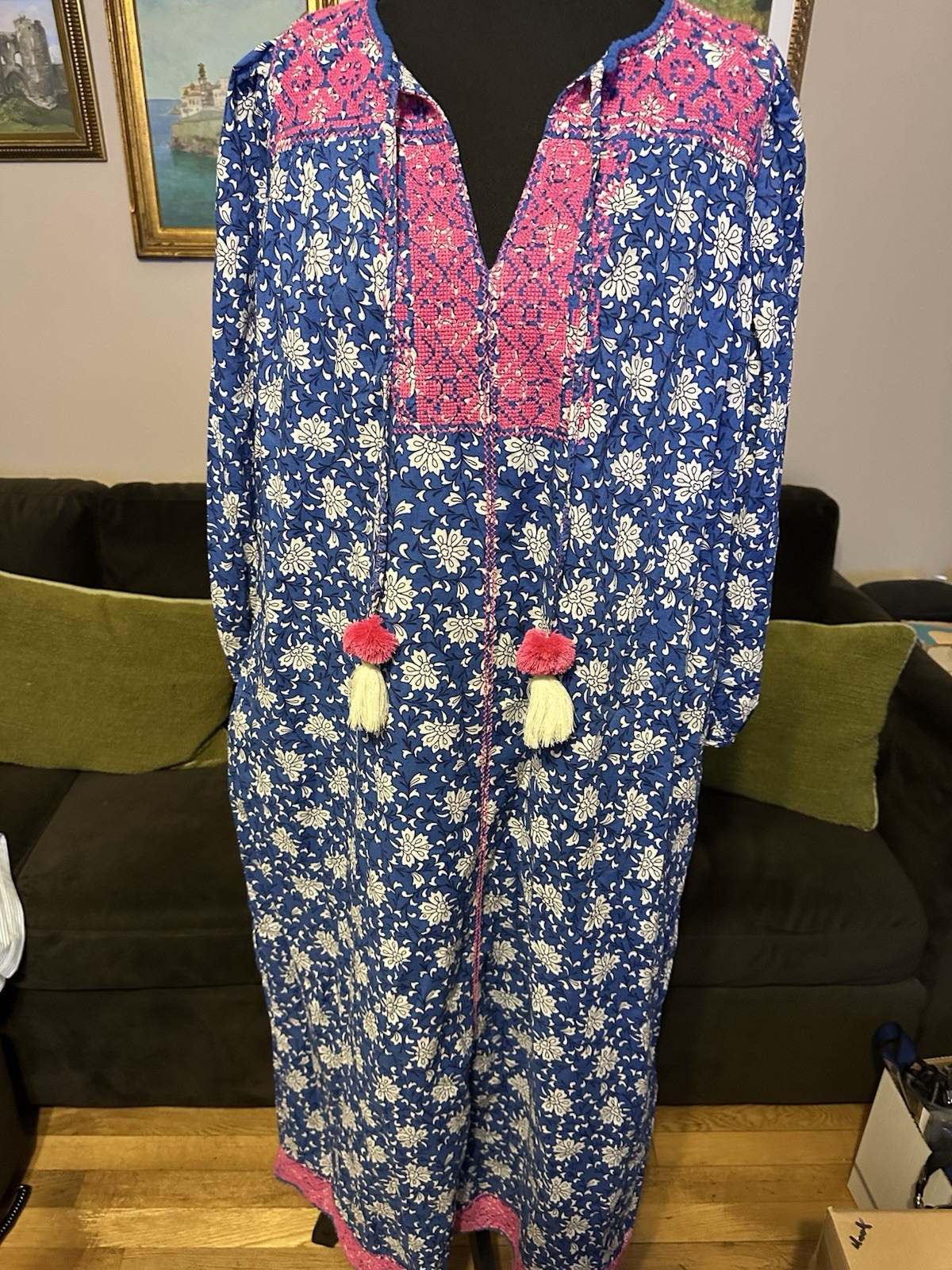 NWT J.Crew Belted Tunic Midi in Night Sky Block Print Floral Dress Beach Coastal