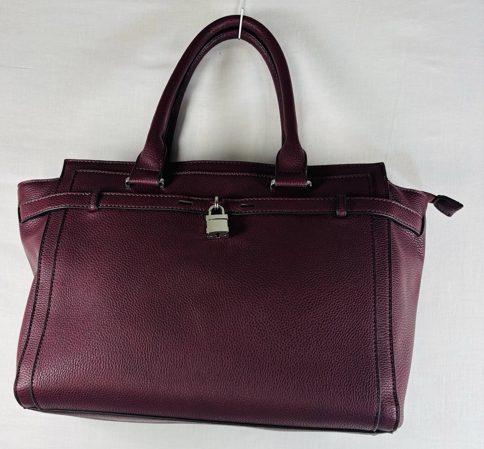 JustFab Burgundy Pebbled Satchel Top Handle Bag, Zip, Padlock, Detachable Strap