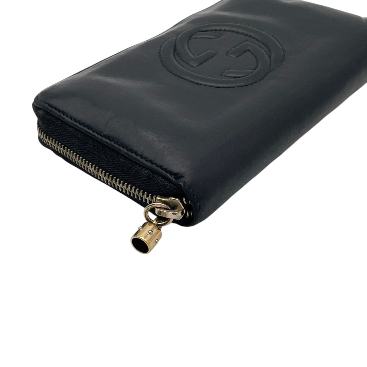 Authentic GUCCI Soho Interlocking G Leather Zip Around Long Wallet Black