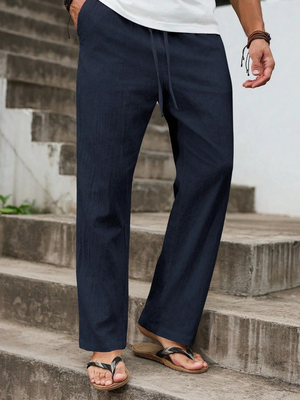 Men’s Summer Cotton Linen Pants Lightweight Breathable Straight Leg Casual Beach