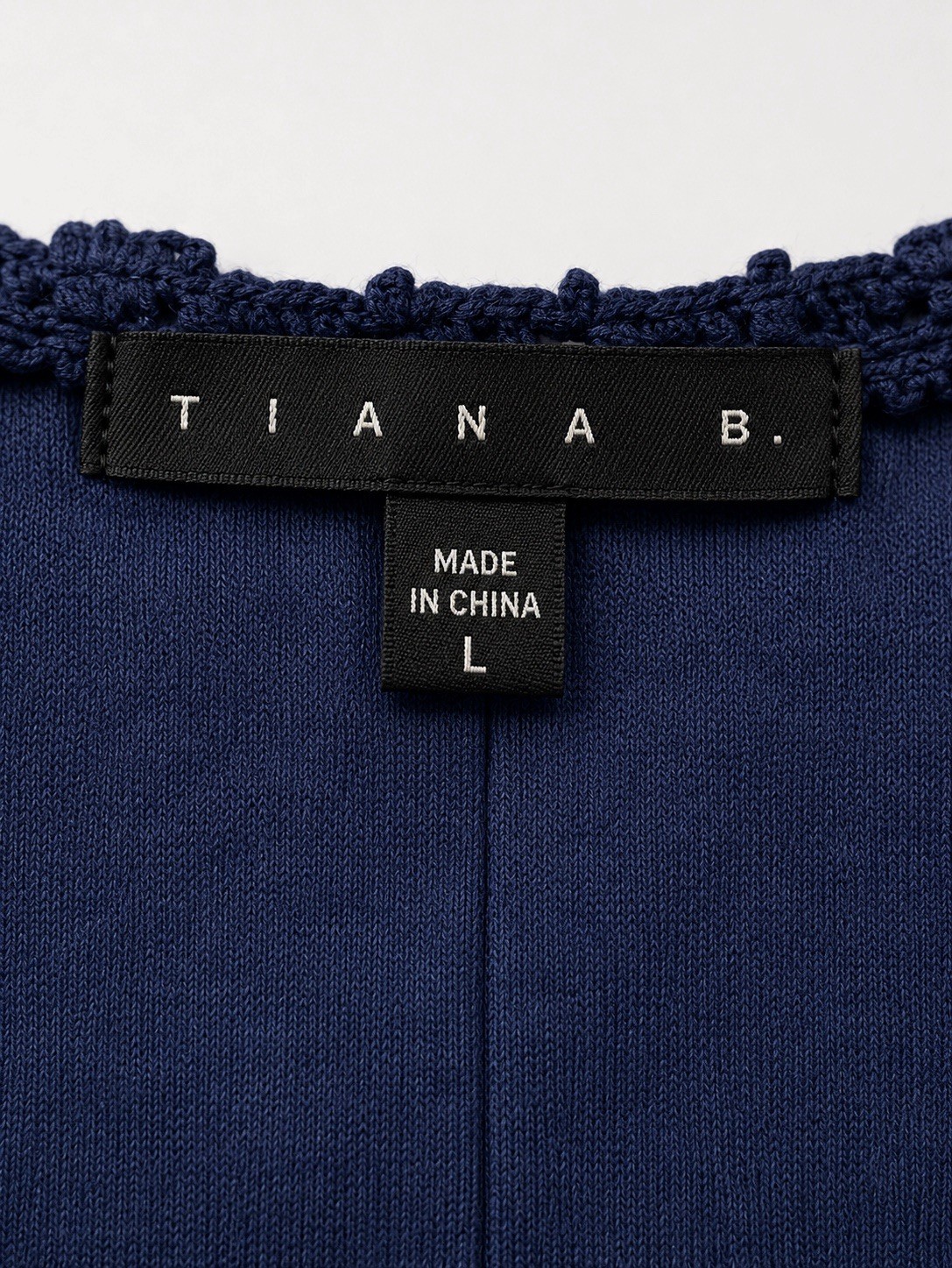 Tiana B Navy Lace Sheath Dress Size L | Crochet Lace 37” Length