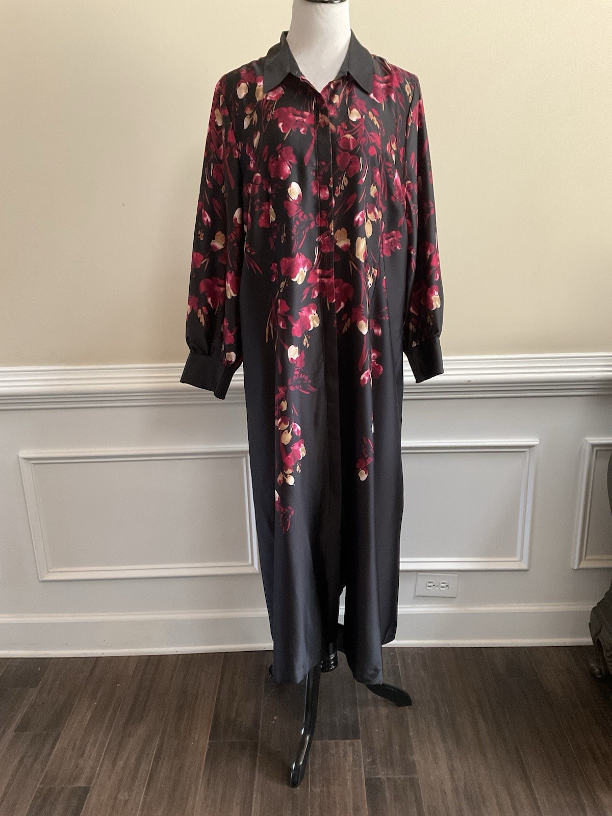 Chicos Plus Size Leaf Print Shirt Dress Long Sleeve Hidden Buttons Size 3.5/18