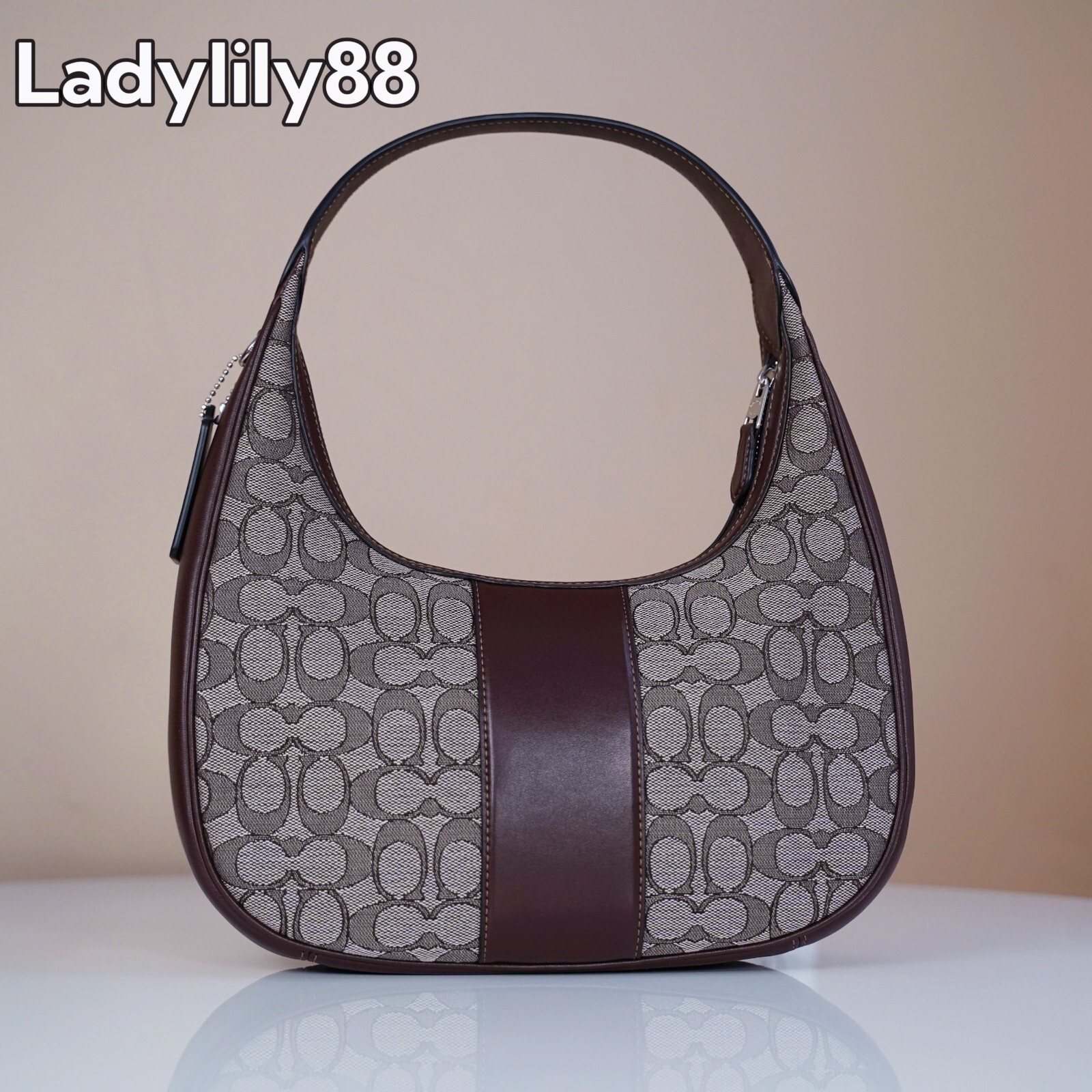 NWT Coach CV001 Carmen Shoulder Bag In Signature Jacquard Smooth Leather $350