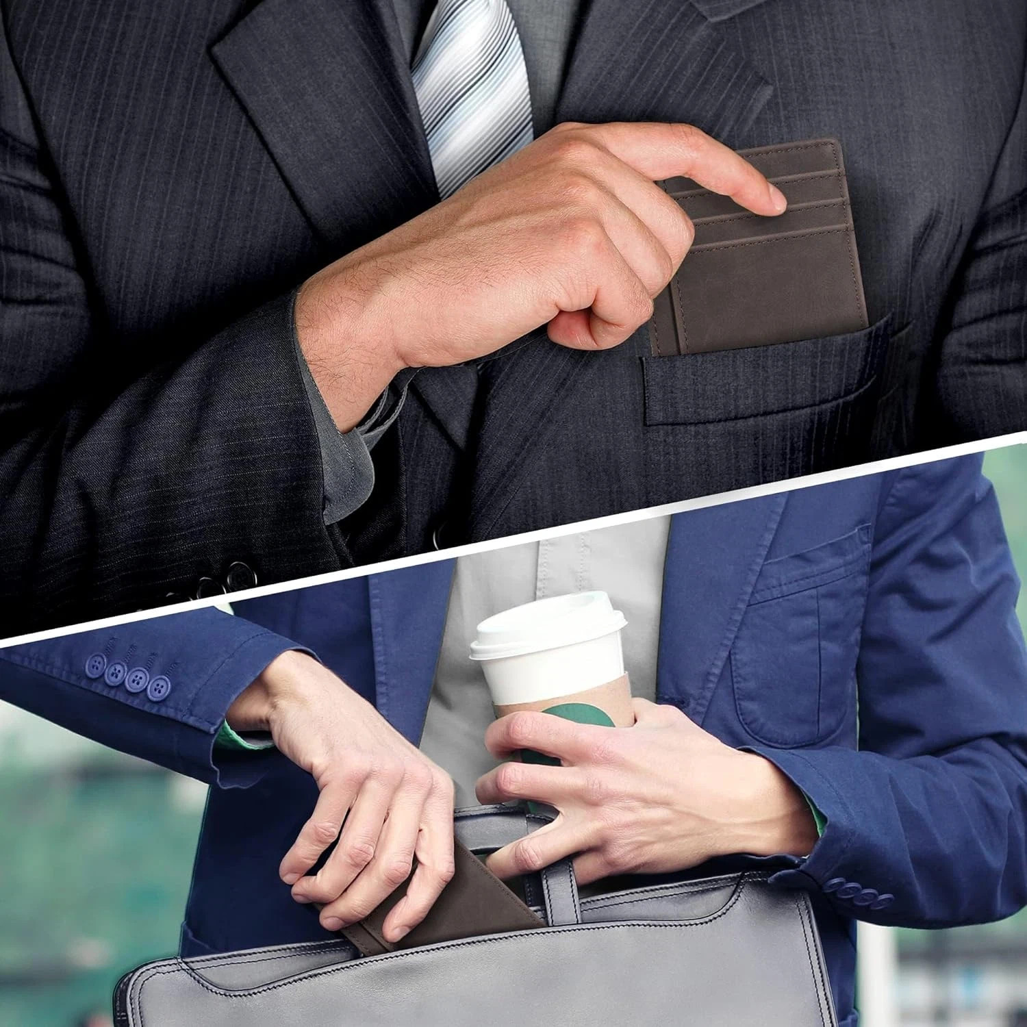 Men’s Slim Minimalist Leather Wallet RFID Blocking Front Pocket Card Holder