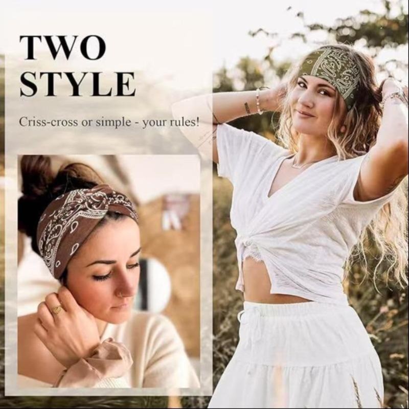 4PCS Boho Wide Headbands for Women Vintage Paisley Elastic Hair Bands