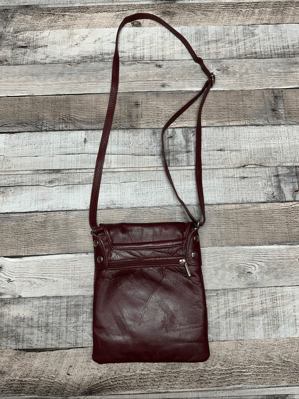 Vintage Vera Pelle Italian Leather Burgundy Dark Cherry Merlot Crossbody Bag