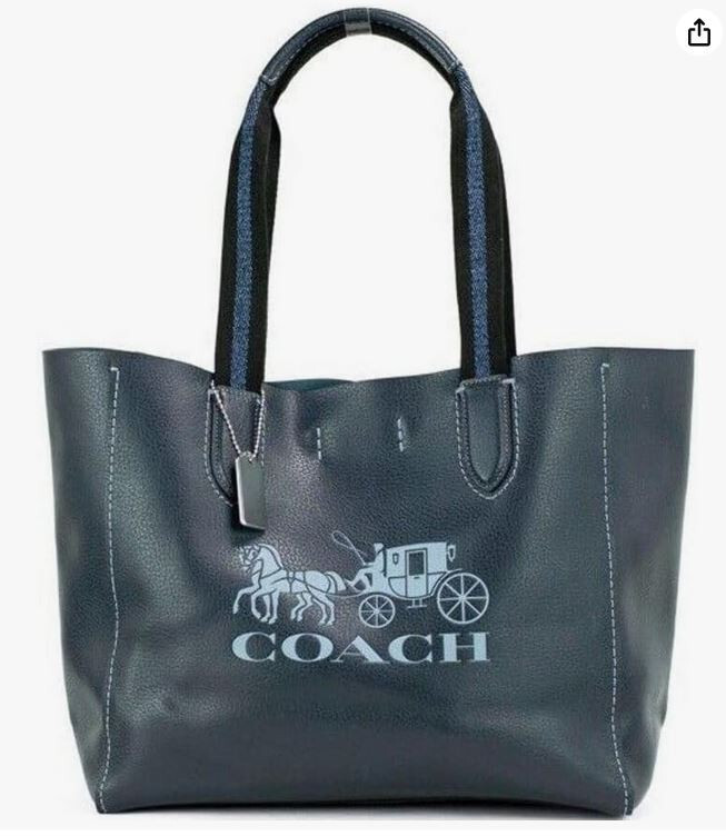 NEW Authentic COACH Embossed Horse & Carriage Leather Derby Tote Midnight Navy