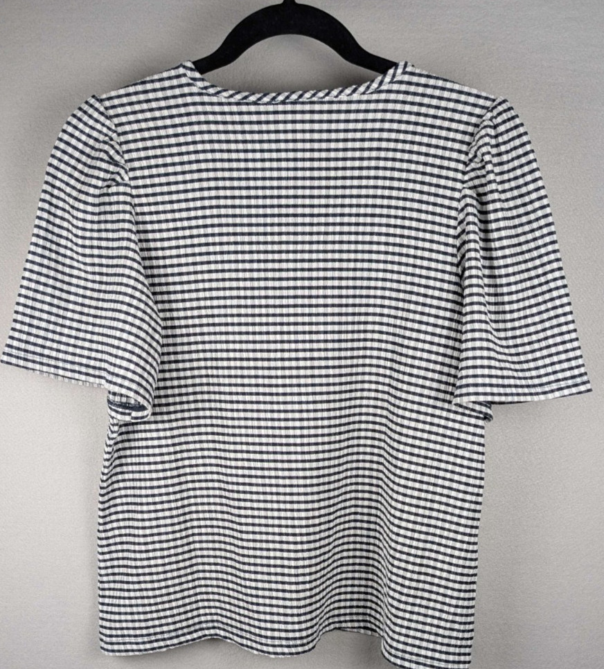 NWT Loft Outlet Navy/White Stripe Seersucker Blouse Lightweight SZ SP Spring 26
