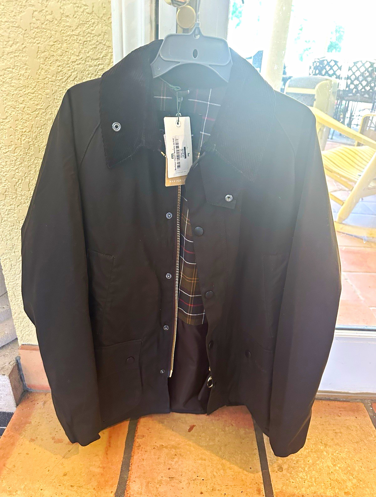 Barbour Men’s Olive Wax Jacket Size 40 Classic Fit Zip/Snap Corduroy Collar