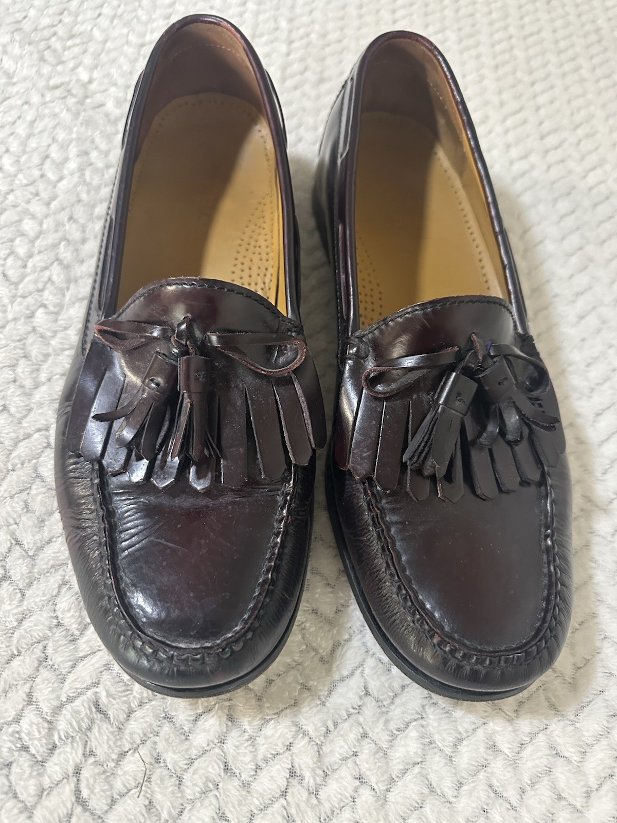 Cole Haan Kiltie Tassel Bow Leather Men Shoes,Loafers Burgandy Size 11.5D C02692