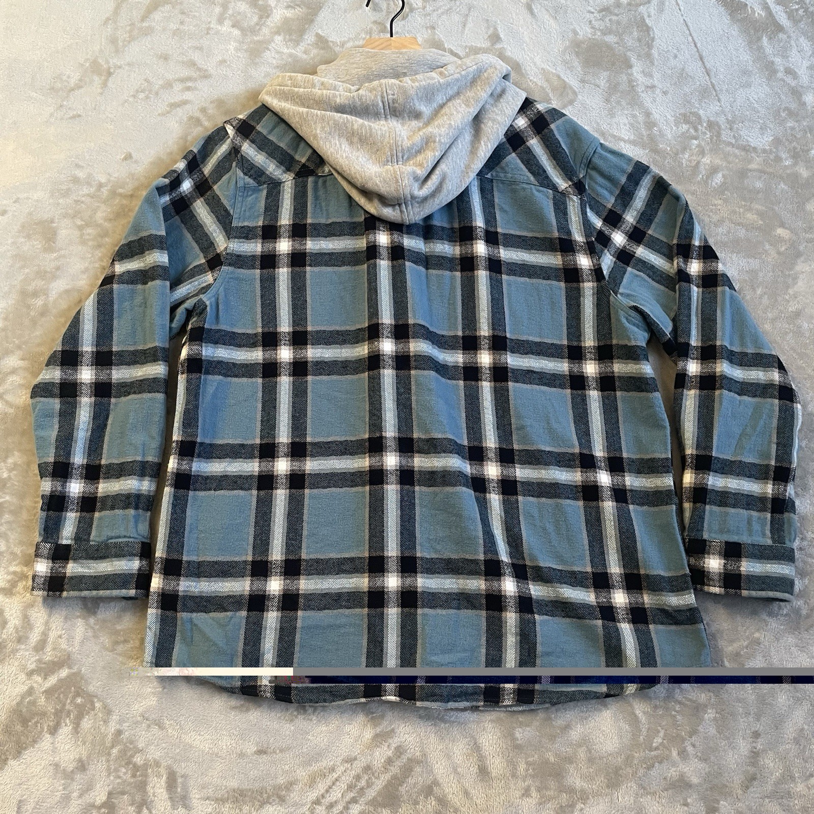 Quiksilver Hooded Flannel Shacket Mens XL Blue Big Plaid Midweight Skate