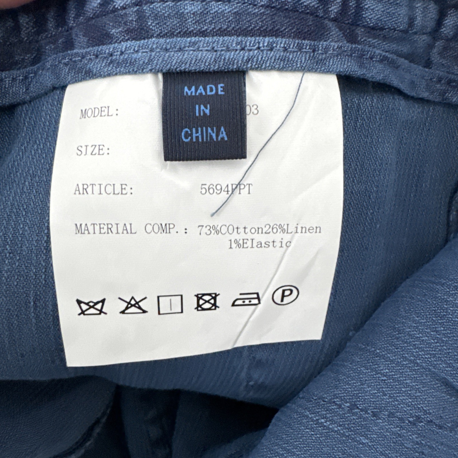 Haspel Corded Linen Blend Drawstring Trouser Blue Slim Fit Mens 36 New