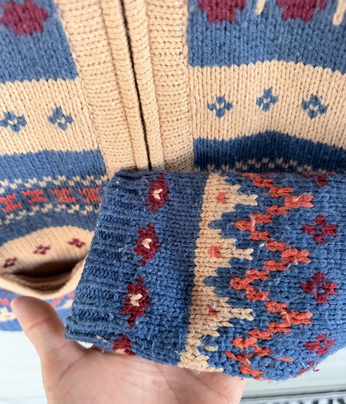 Anthropologie Sparrow Wool Blend Hooded Sweater Small Boho Fair Isle Zip Tassel