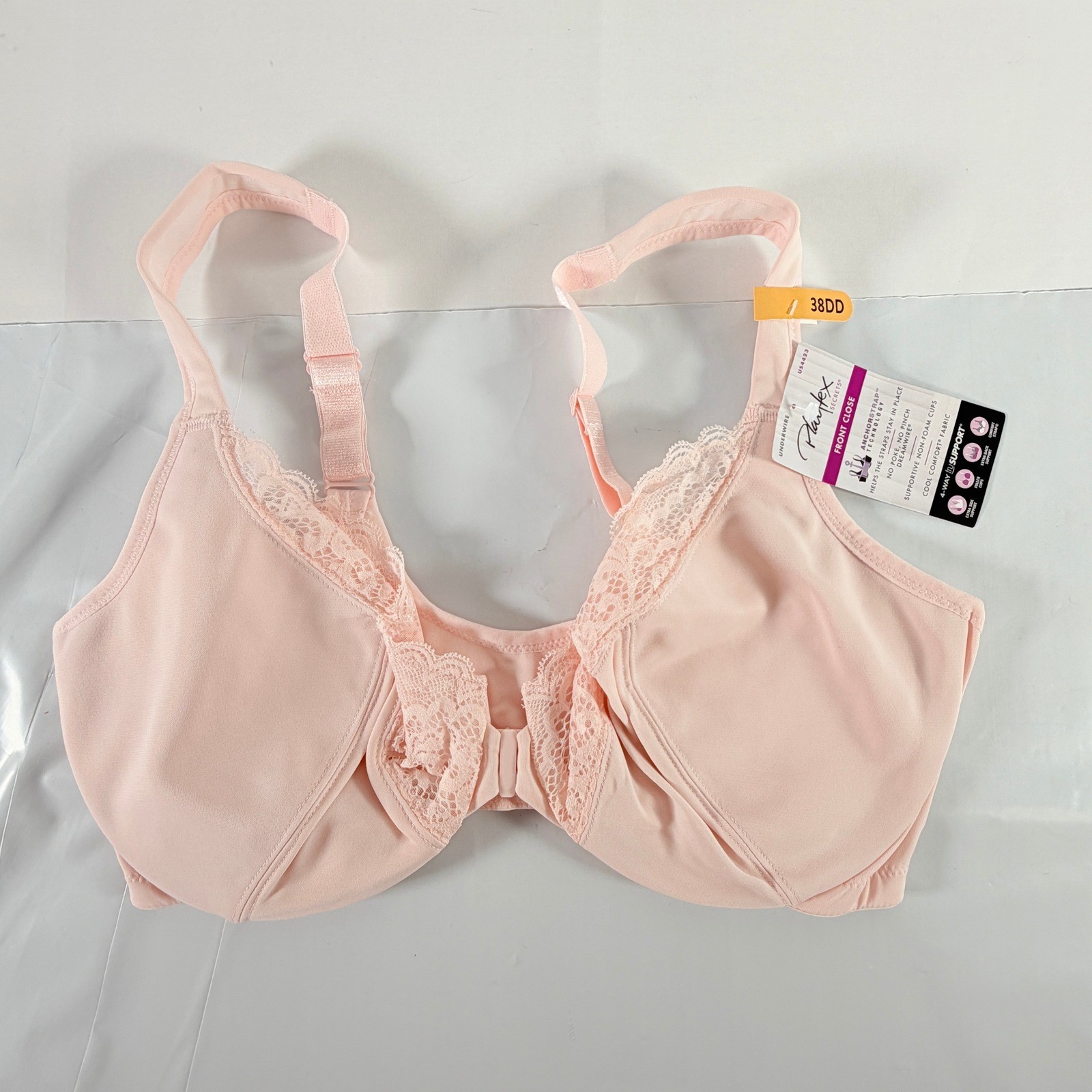 Playtex Secrets Front Close Underwire Bra Size 38DD Pink No Poke Dreamwire NWT