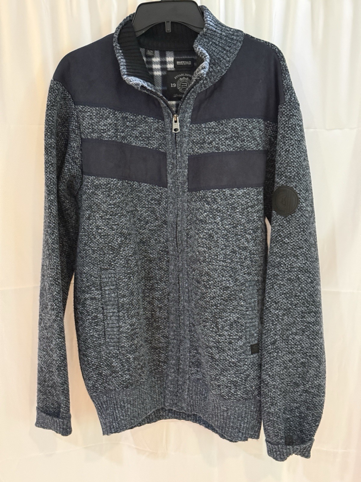 Buffalo David Bitton Men’s Full Zip Sweater Gray Black Mock Neck Size XL/TG