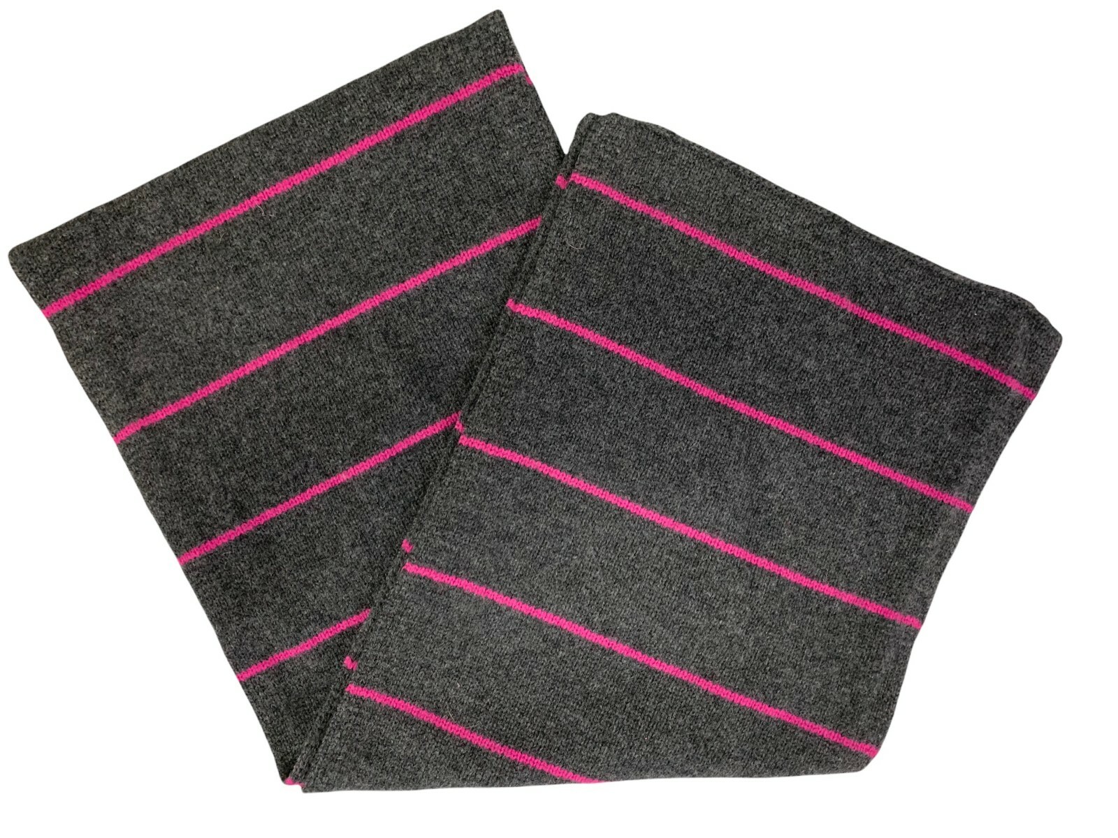 GAP 100% Lambs Wool knit neck scarf charcoal gray and fuschia 60 in. X 11 1/4 in