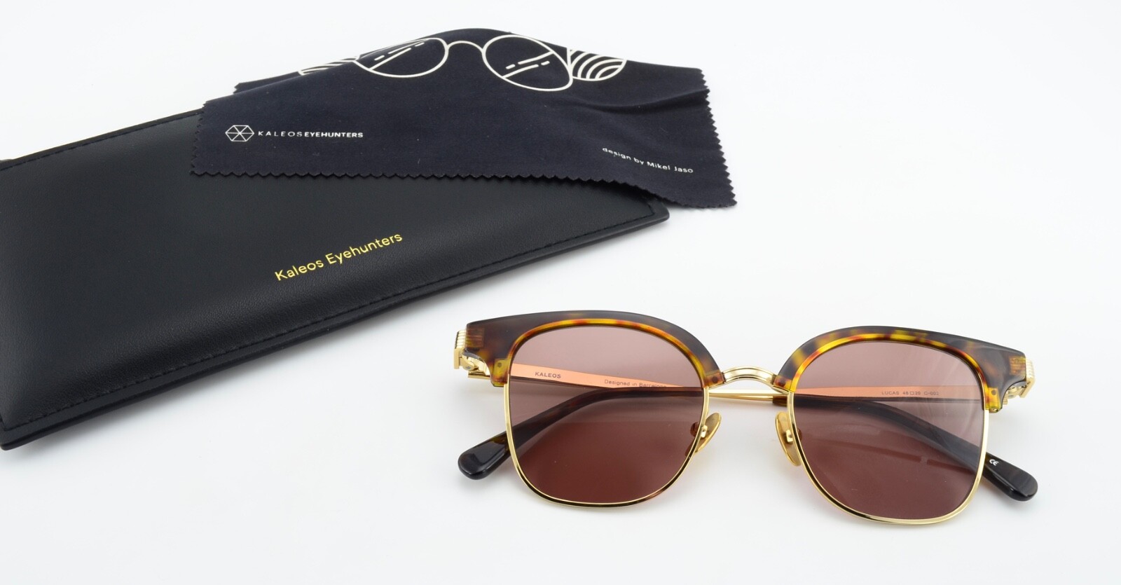 KALEOS Sunglasses Square 48-20 C-002 Shiny Gold Havana Luxury Design L