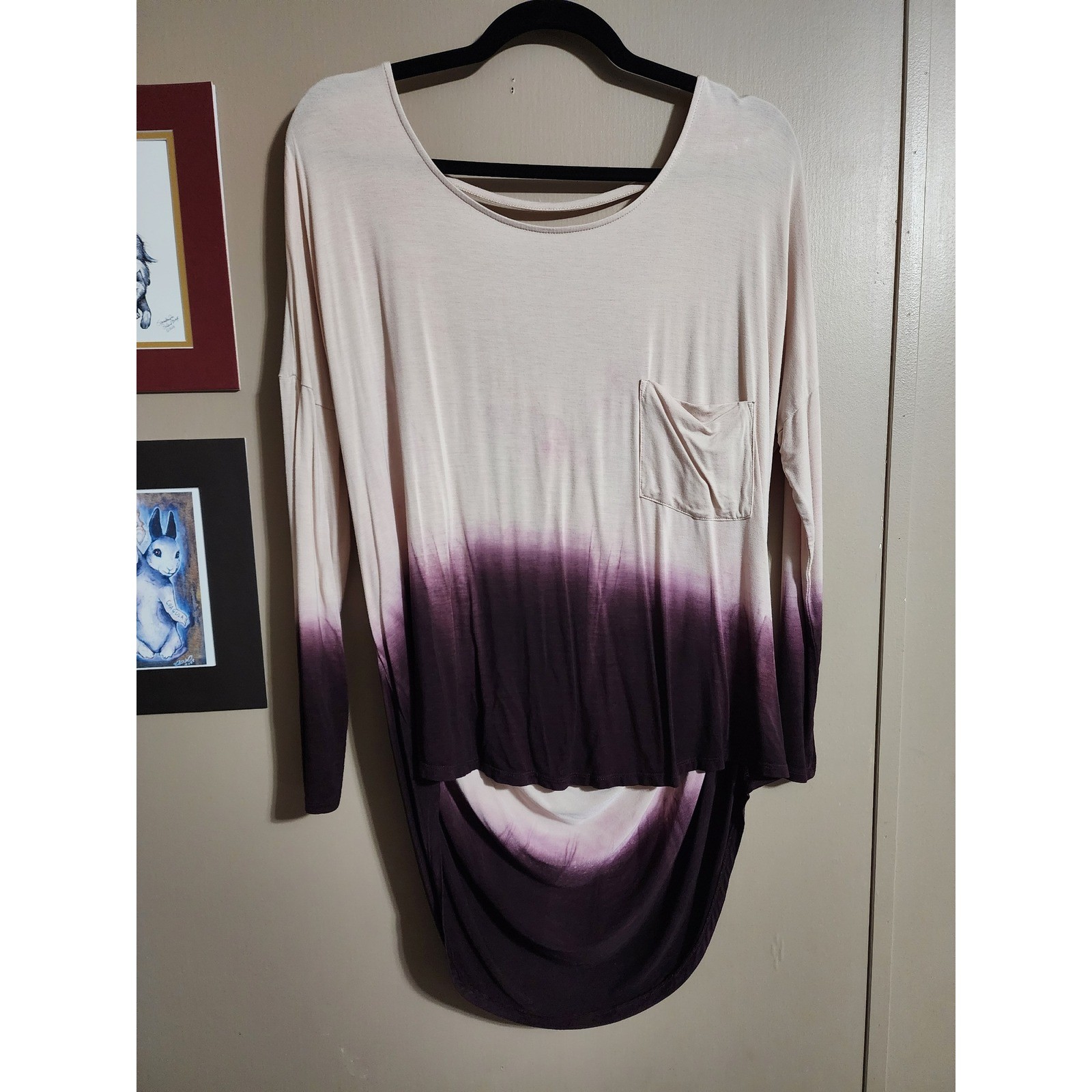 Unbranded Tunic Top Draped Open Back Ombre Large Purple Beige