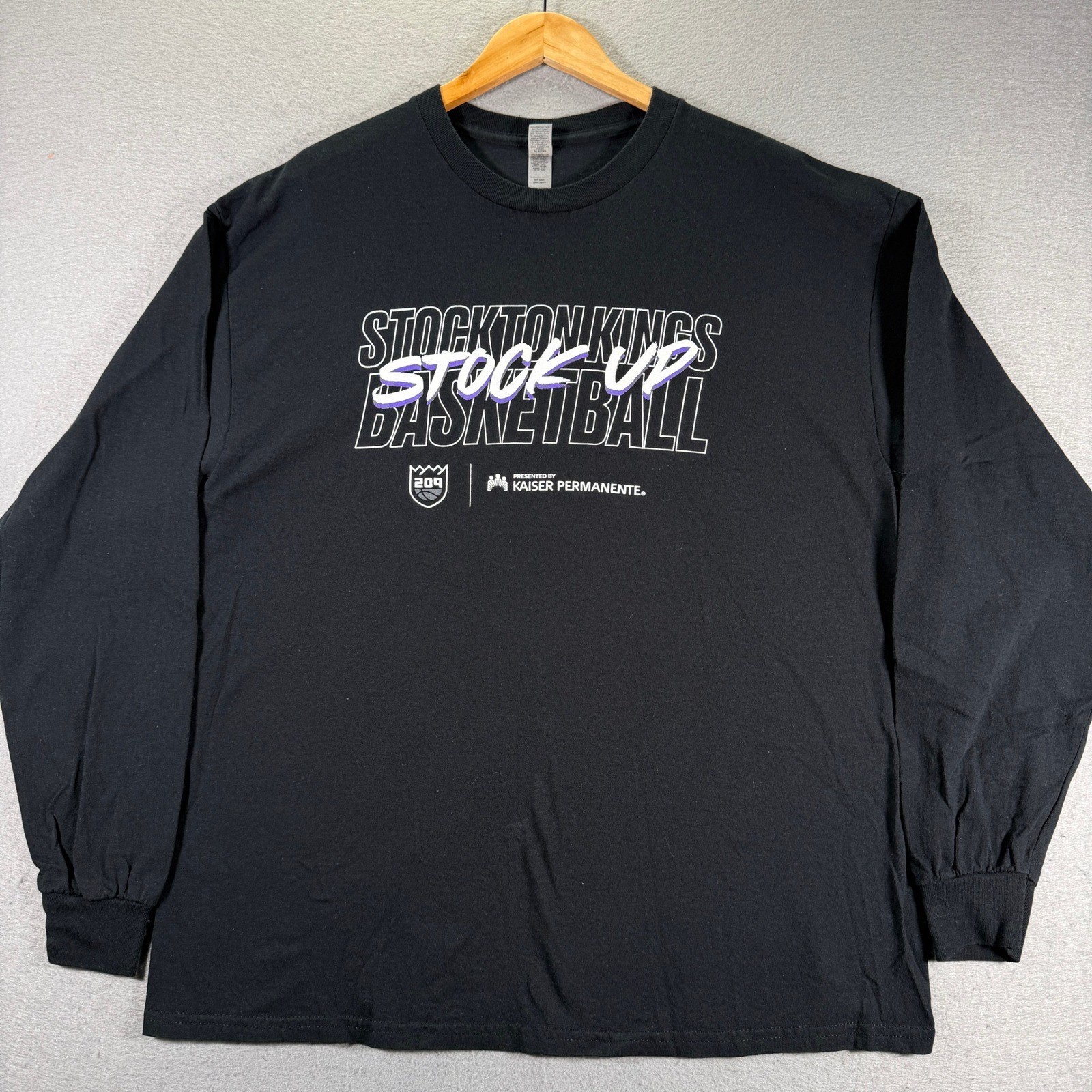 Stockton Kings Basketball Long Sleeve Shirt Mens XL Black Kaiser Permanente NBA