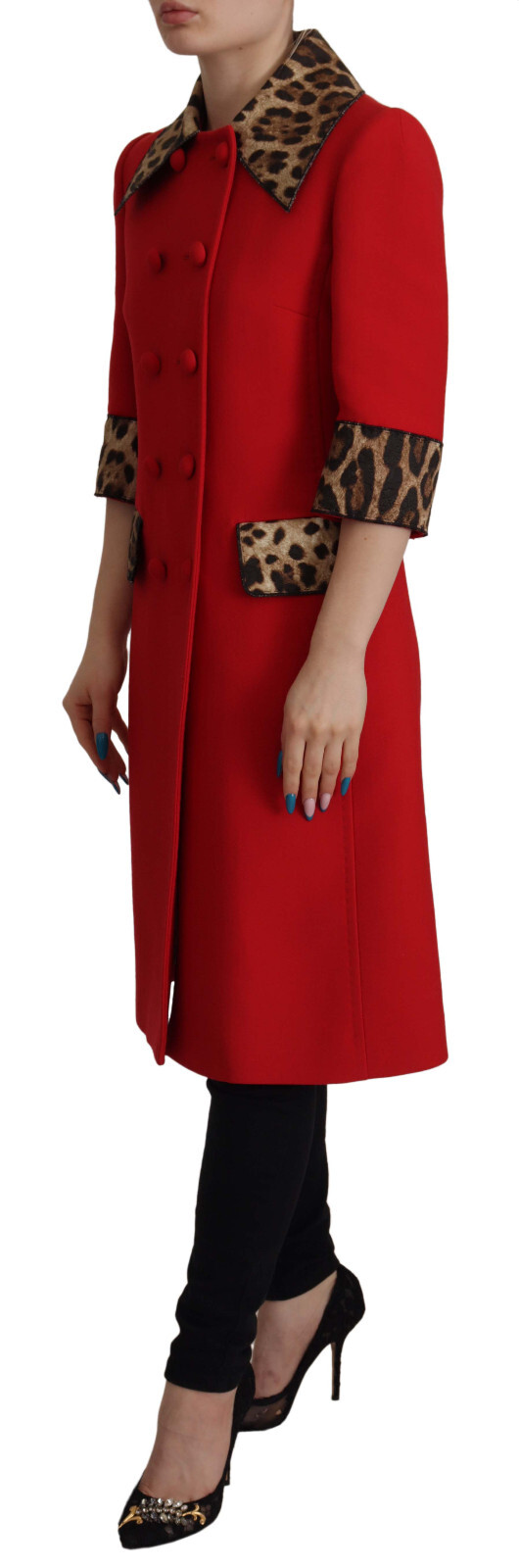DOLCE & GABBANA Jacket Red Leopard Wool Trenchcoat IT36 / US2 / 2XS RRP $4500