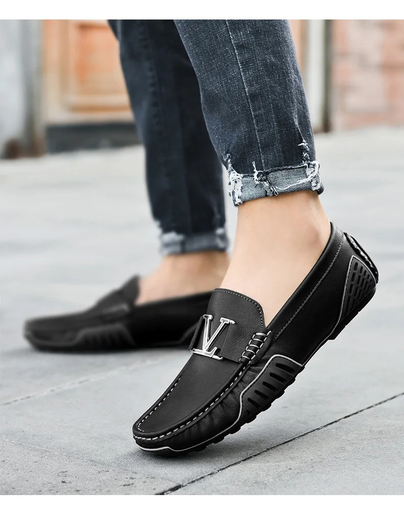 Mens Casual Leather Shoes Cowhide Loafers Genuine Leather Flats Driving Sneakers