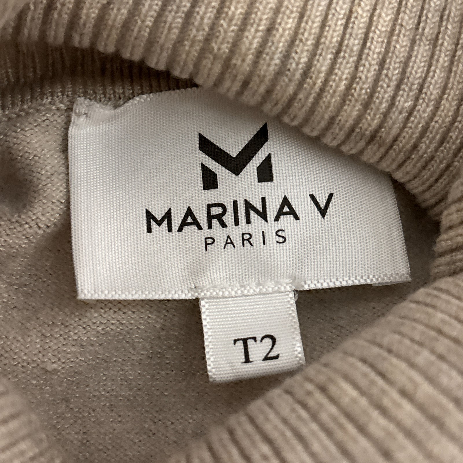 Marina V Paris Turleneck Sweater T2 M Beige Tan Gray Heathered Soft