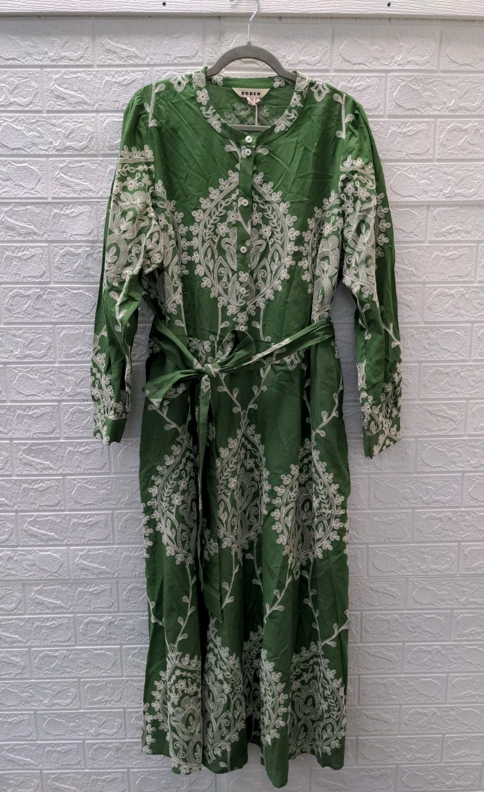 New Boden Ava Cotton Midi Dress Green Broderie Sz 20-22R