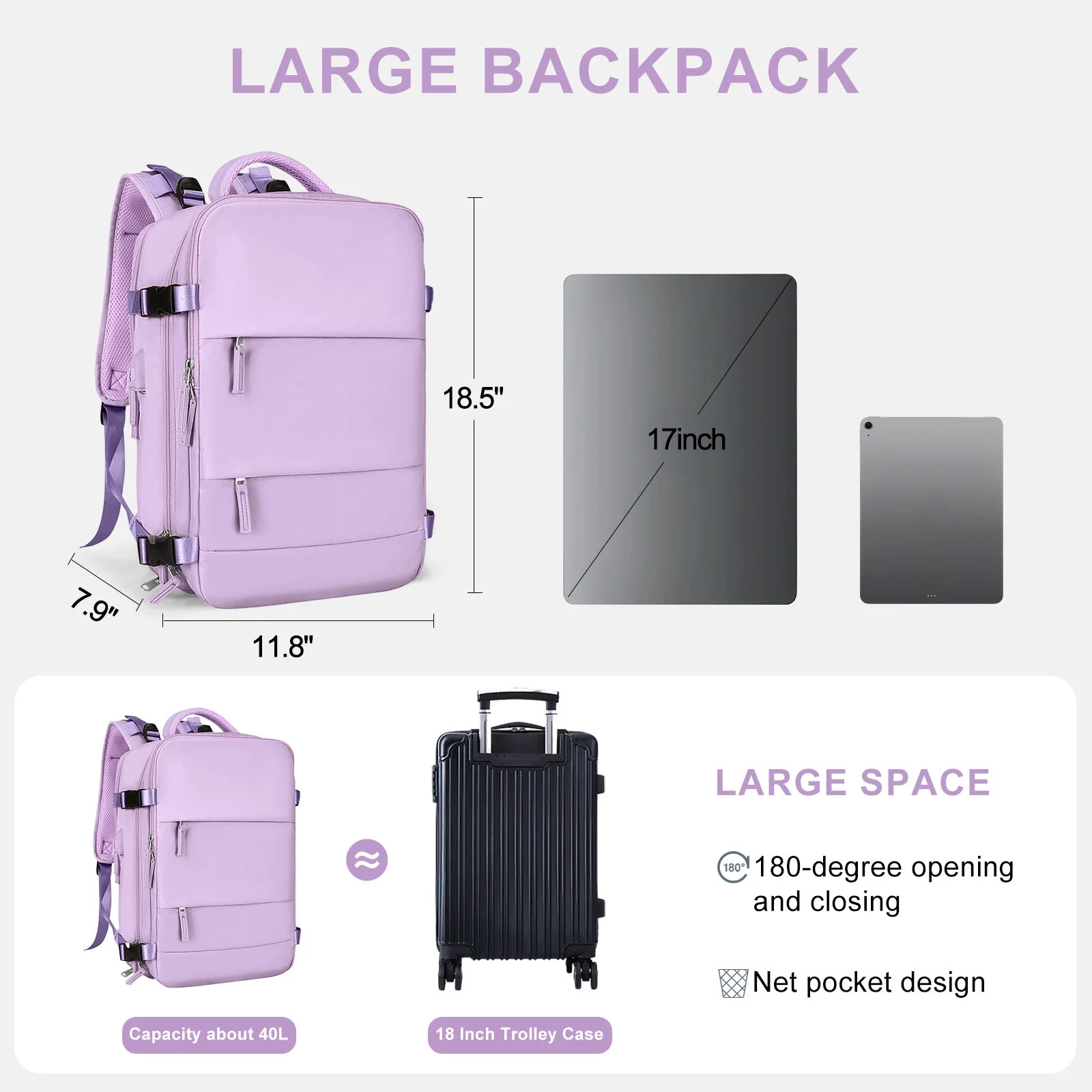 Large Travel Backpack for Women Men Laptop Bag Airline Approved Carry on Backpac