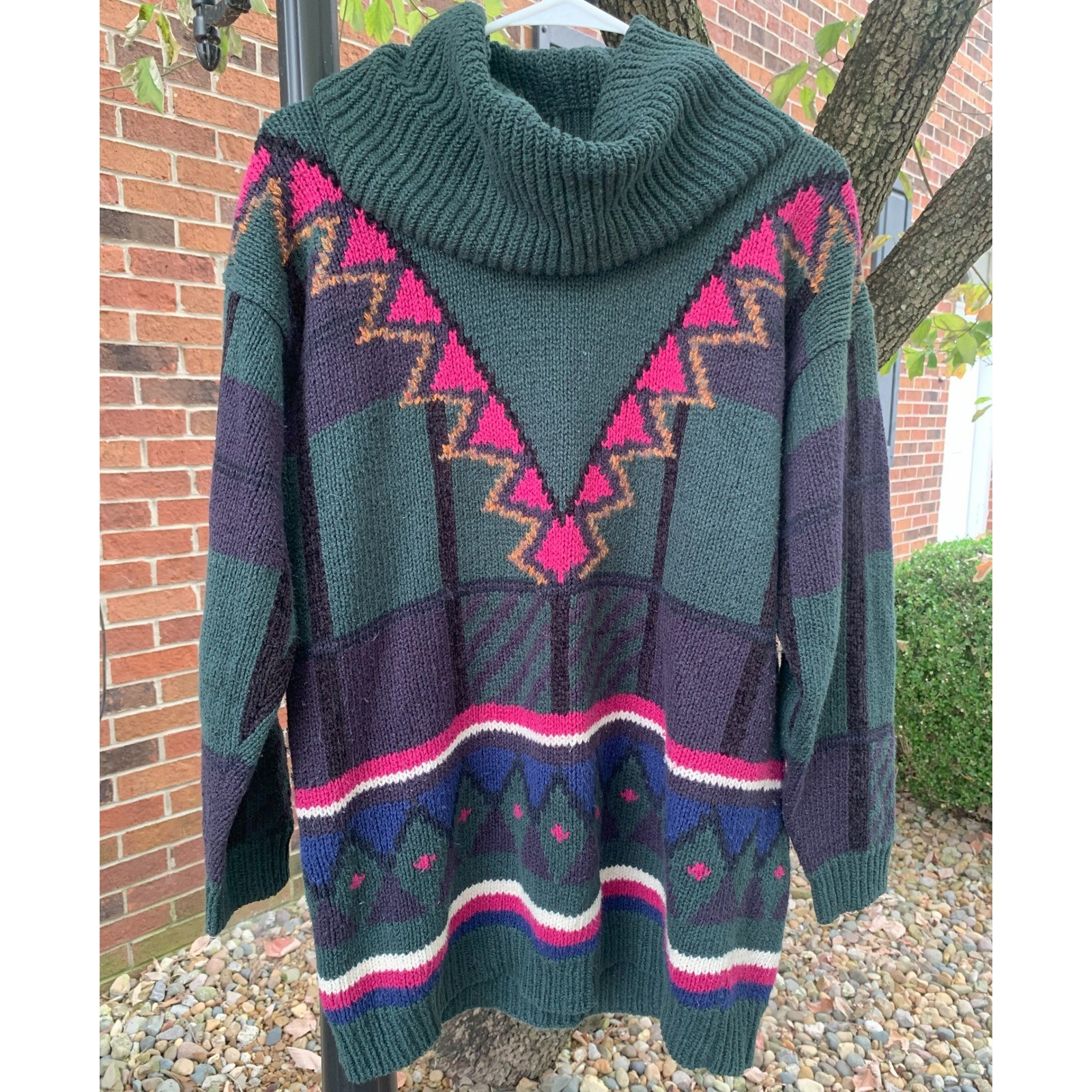 Vintage Jeanne Pierre Collection Sweater Tunic Medium Green Knit Pattern