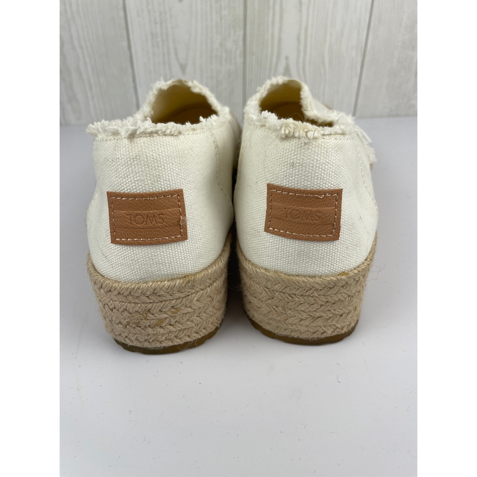 TOMS Valencia White Canvas Platform Espadrille Slip On Shoes Womens Size 8