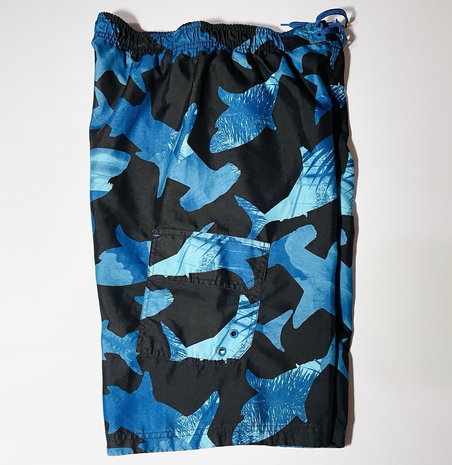 Ocean Pacific OP Boys Shark Swim Trunks XL 14-16 Blue Board Shorts
