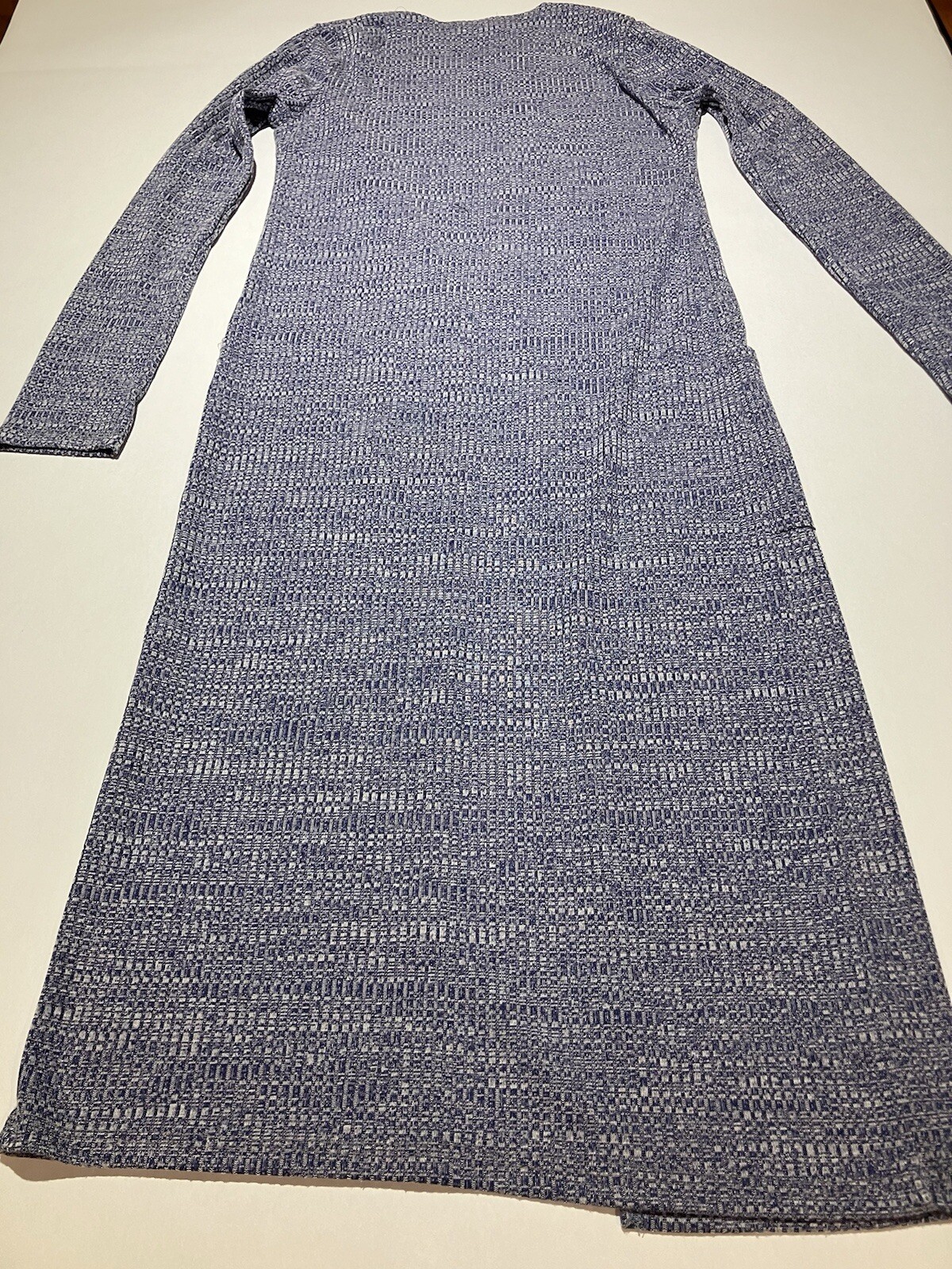 Olive Rae static blue open duster sweater pockets medium made in USA all seasons