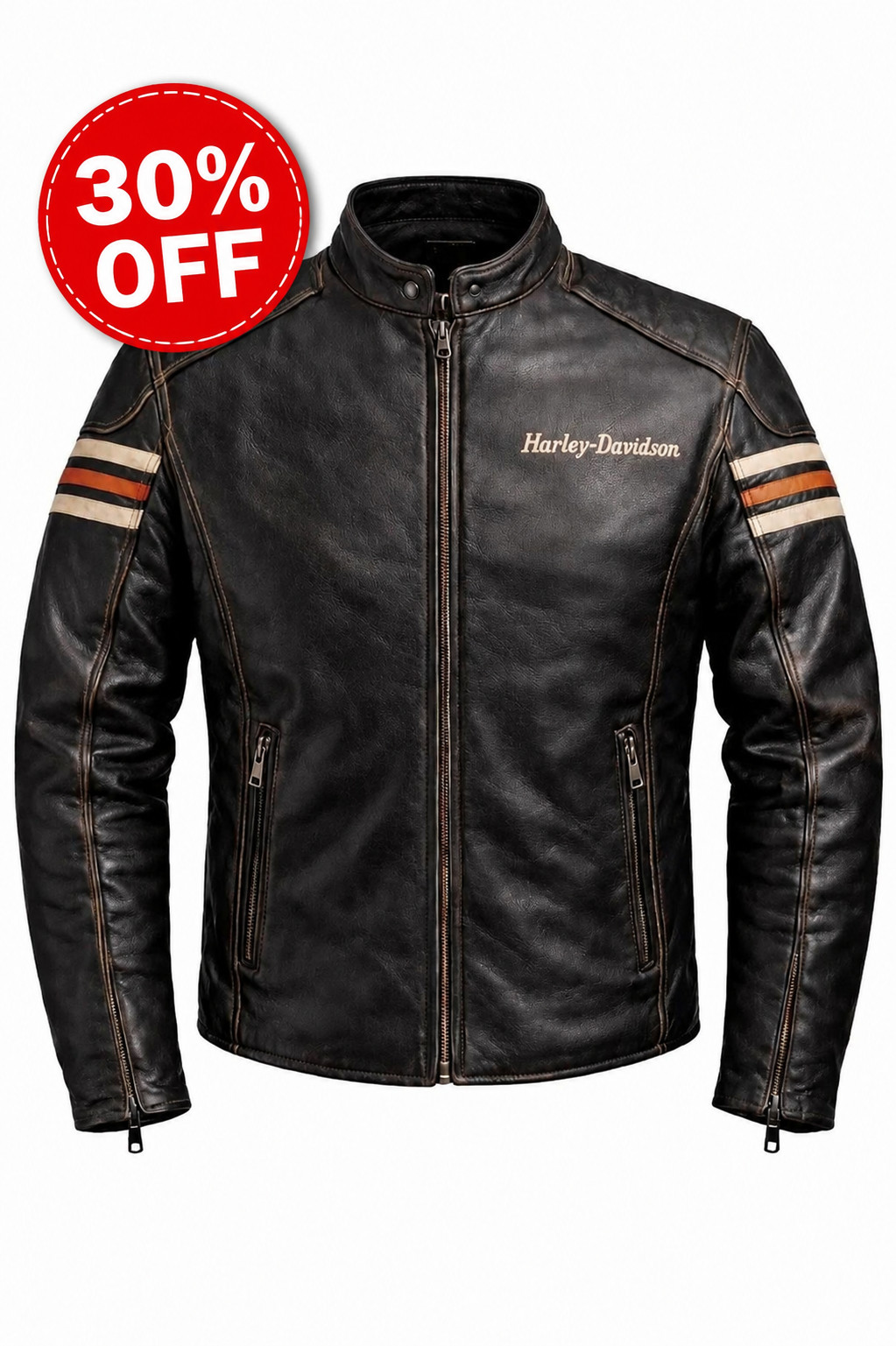 Harley Davidson Men’s Black Genuine Leather Motorcycle Biker Jacket | Cafe Race