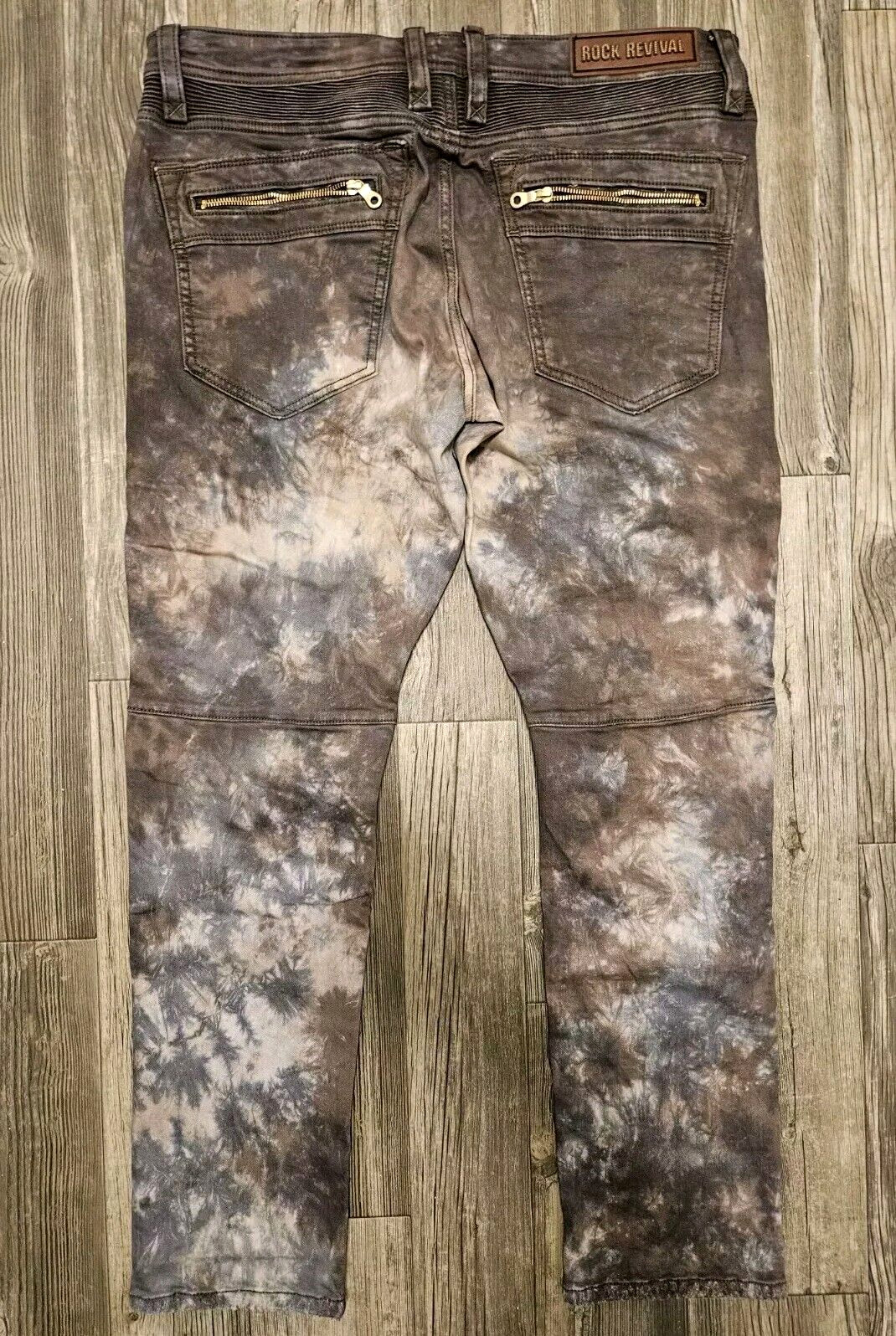Rock Revival Daviday Moto Acid Wash Tie Dye Jeans Denim Men’s Size 36 x 31 NEW