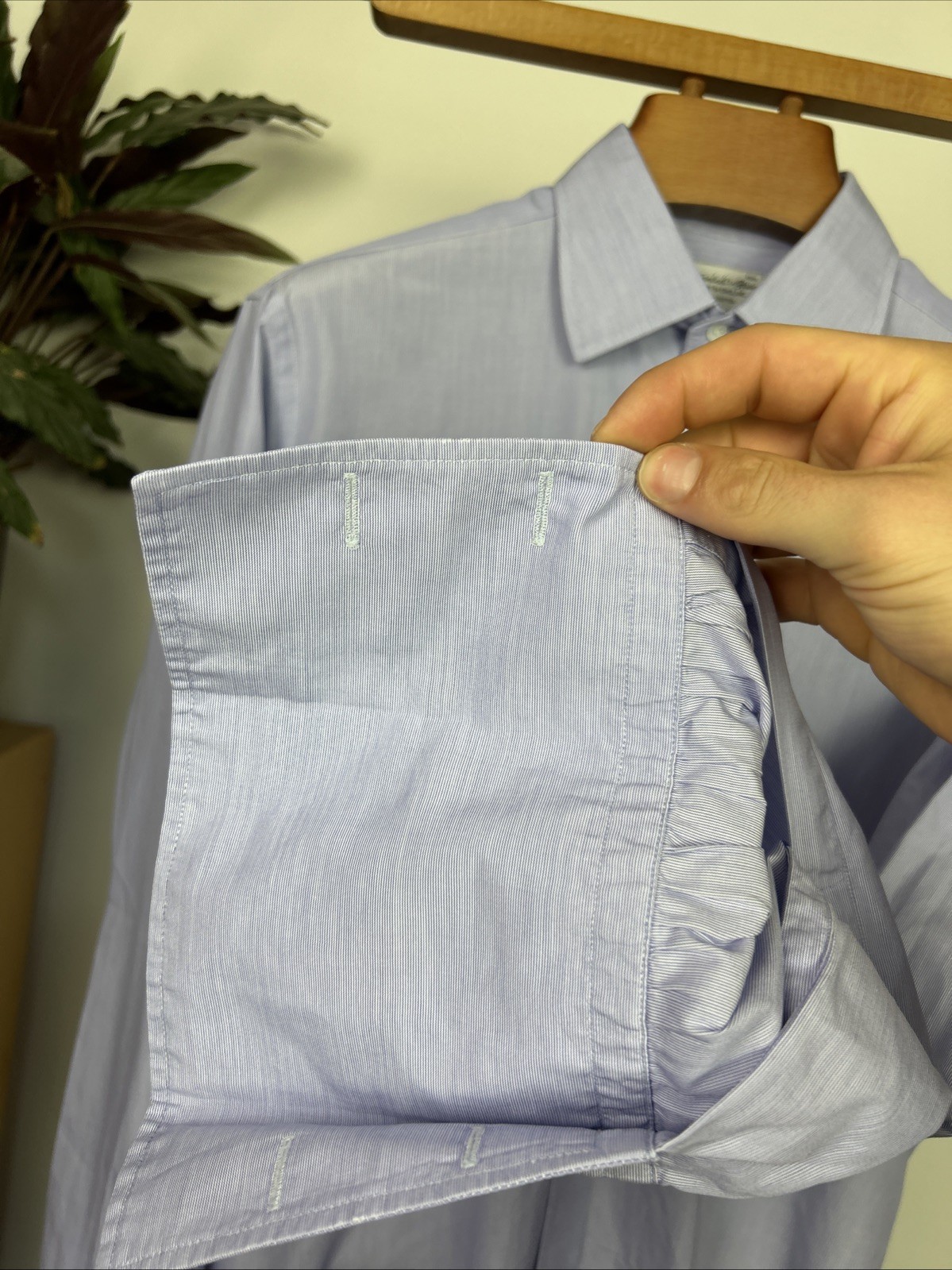 Turnbull & Asser Men’s Dress Shirt Size 16.5″ 42cm Blue Double Cuff