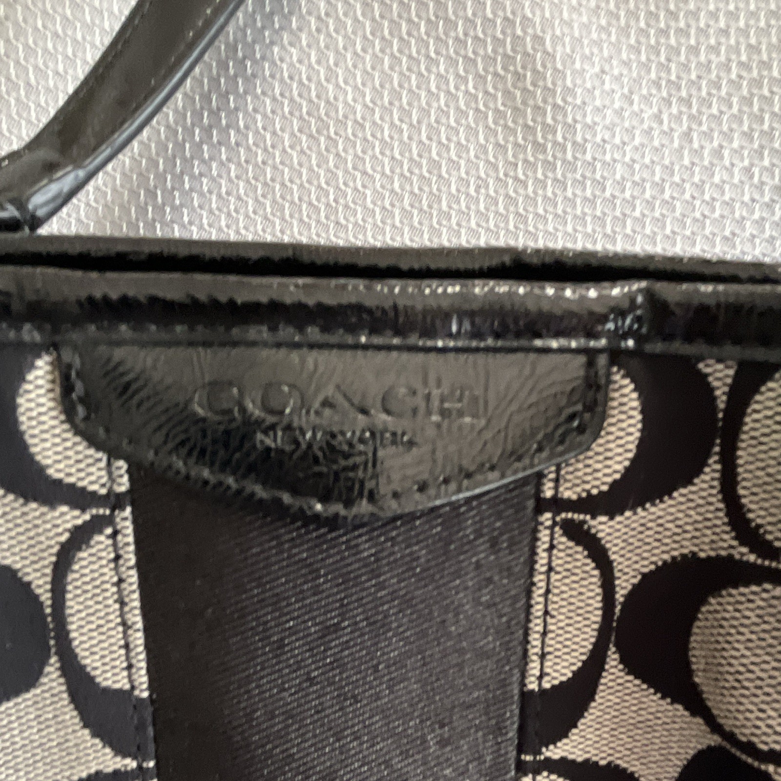 Coach Signature Logo Satchel Top Handle Zip Bag Black/White Silver Hardware