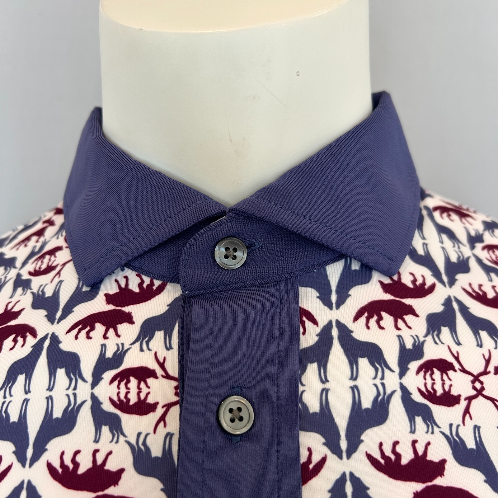 Greyson Golf Polo Mens Medium 2XL White Performance Shirt Wolf Labyrinth