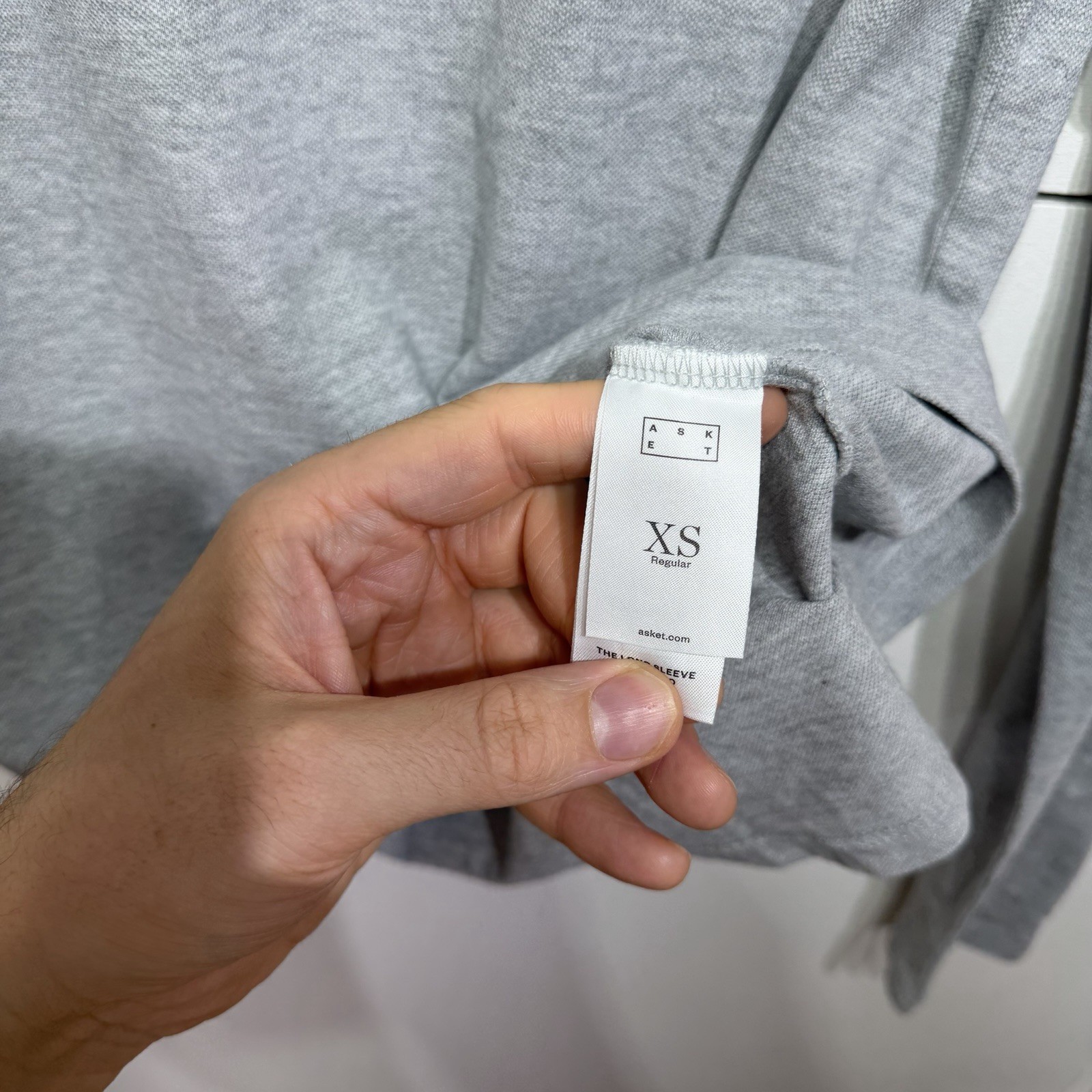 Asket Pique Polo Shirt Grey Long Sleeve Organic Cotton Regular Men’s Size XS