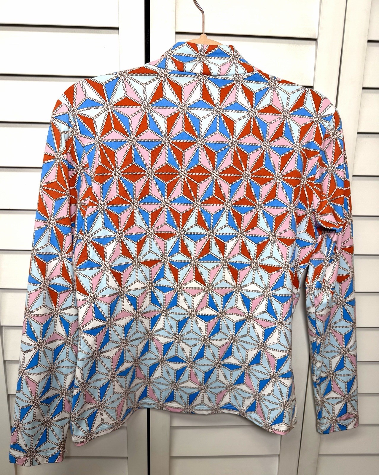 J. McLaughlin Catalina Cloth Pinwheel Geometric Print 1/4 Zip Top Size Medium