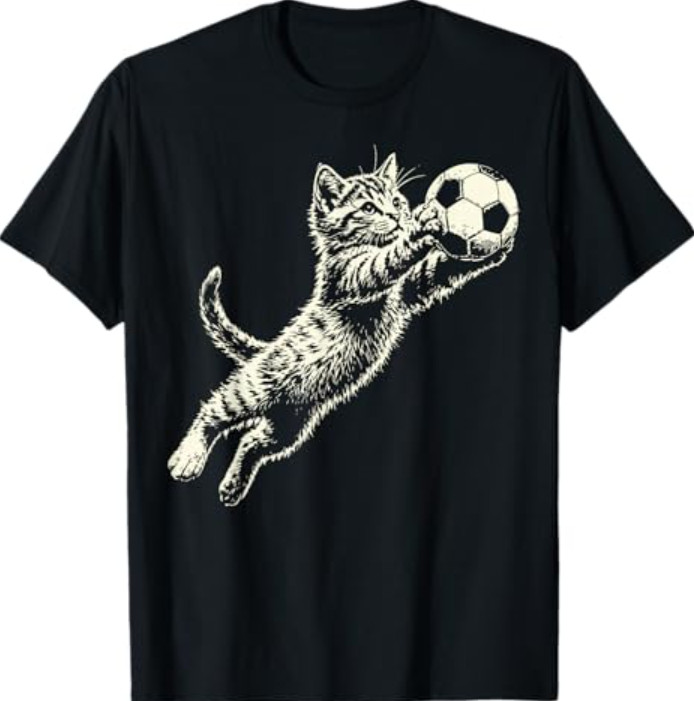 Funny Cat Soccer Ball Cute Kitten Playing Football T-Shirt