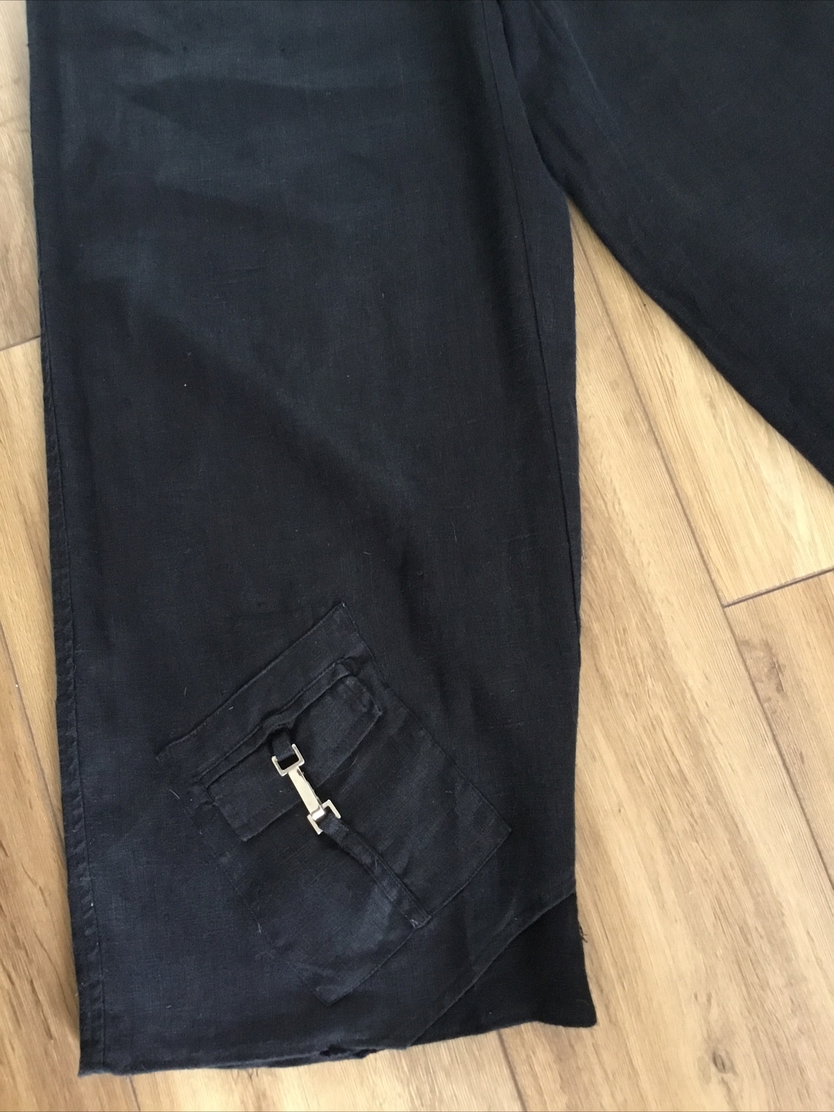KASBAH Sz/2/M Black linen cropped wide leg trousers